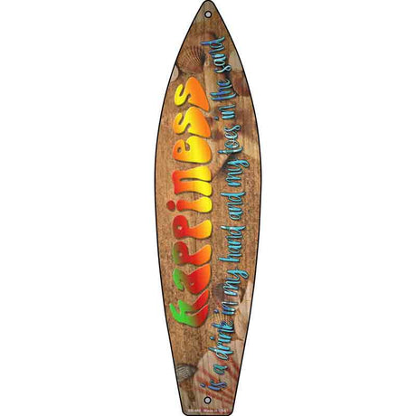 Happiness Drink In Hand Novelty Metal Surfboard Sign 17" x 4.5" (SB)