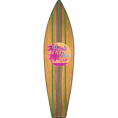 Beach Vibes Pattern Novelty Metal Surfboard Sign 17" x 4.5" (SB)