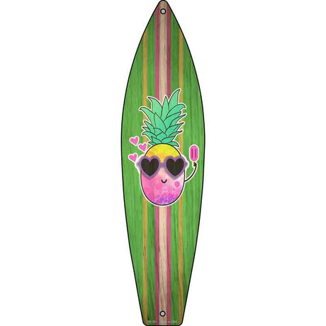 Water Color Pineapple Novelty Metal Surfboard Sign 17" x 4.5" (SB)