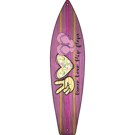 Peace Love Flip Flops Novelty Metal Surfboard Sign 17" x 4.5" (SB)