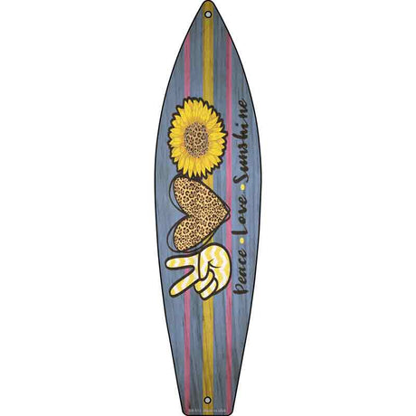 Peace Love Sunshine Novelty Metal Surfboard Sign 17" x 4.5" (SB)