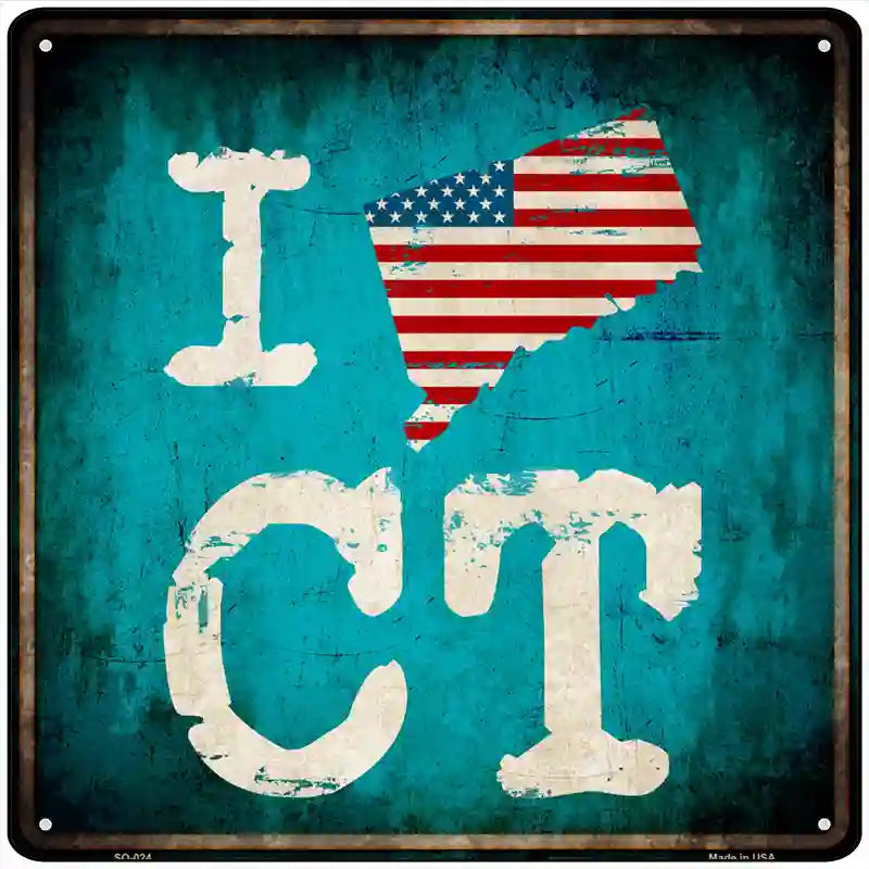 I Love Connecticut Novelty Metal Square Sign 12" (SQ)