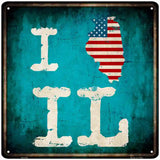 I Love Illinois Novelty Metal Square Sign 12" (SQ)