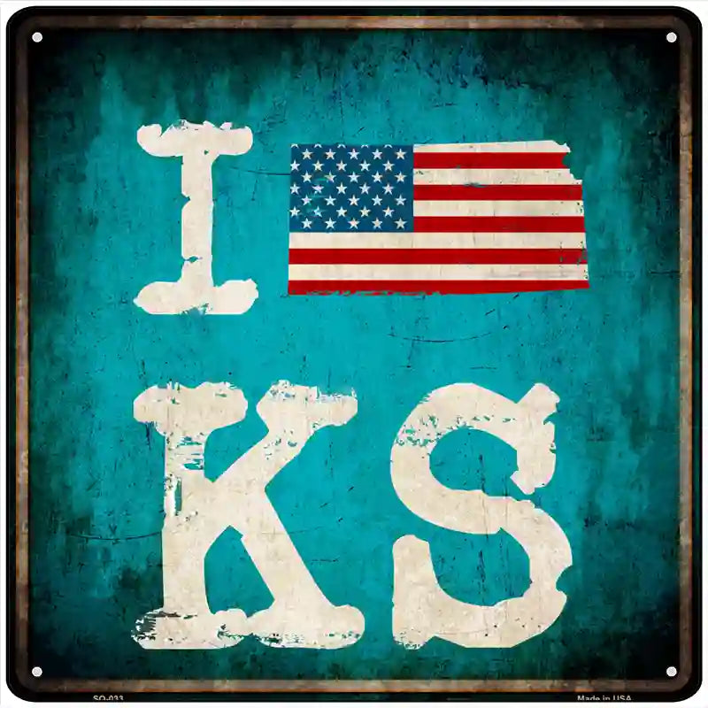 I Love Kansas Novelty Metal Square Sign 12" (SQ)