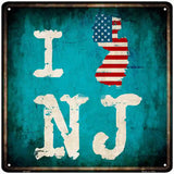 I Love New Jersey Novelty Metal Square Sign 12" (SQ)