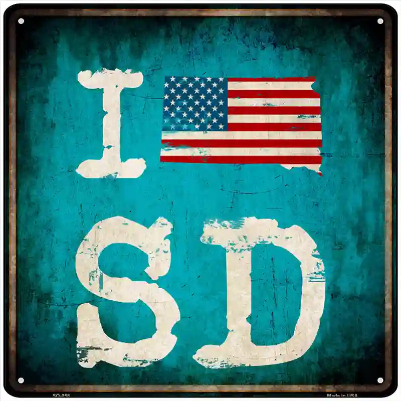 I Love South Dakota Novelty Metal Square Sign 12" (SQ)