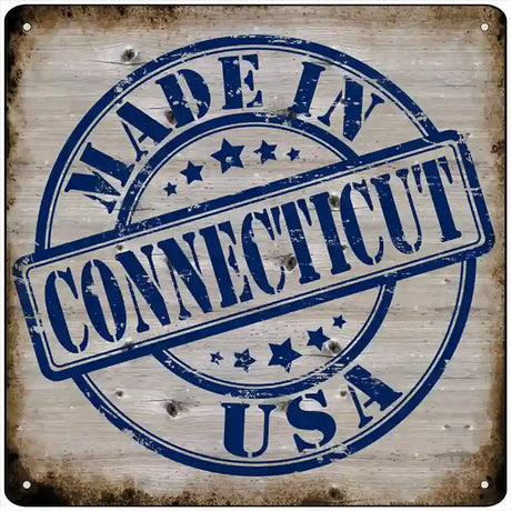 Connecticut Stamp On Wood Novelty Metal Square Sign 12" (SQ)