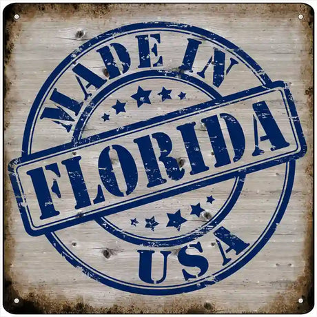 Florida Stamp On Wood Novelty Metal Square Sign 12" (SQ)