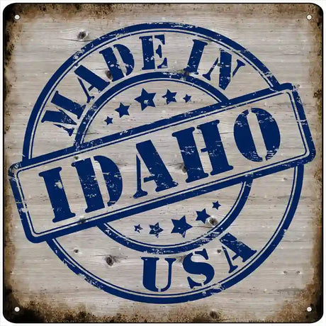 Idaho Stamp On Wood Novelty Metal Square Sign 12" (SQ)