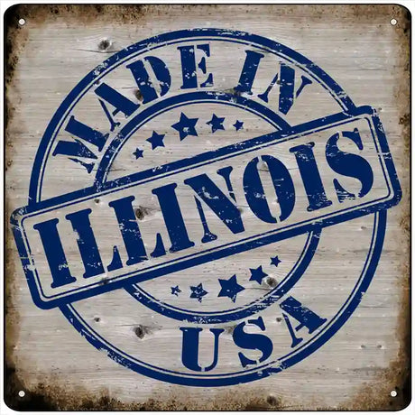 Illinois Stamp On Wood Novelty Metal Square Sign 12" (SQ)