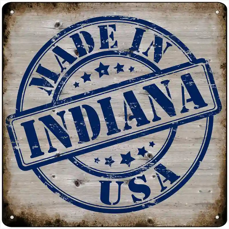 Indiana Stamp On Wood Novelty Metal Square Sign 12" (SQ)