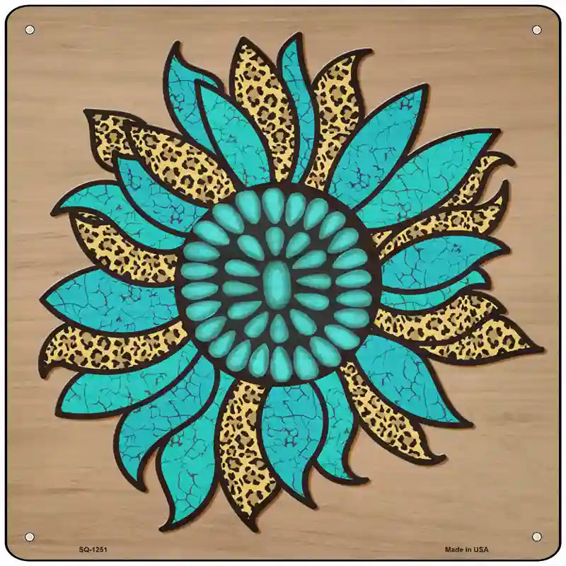 Turquoise Flower Novelty Metal Square Sign 12" (SQ)