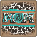 Mom Turquoise Cow Print Novelty Metal Square Sign 12" (SQ)