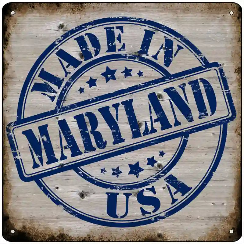 Maryland Stamp On Wood Novelty Metal Square Sign 12" (SQ)