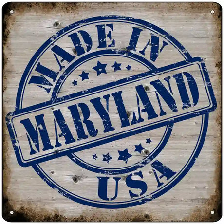 Maryland Stamp On Wood Novelty Metal Square Sign 12" (SQ)