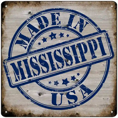 Mississippi Stamp On Wood Novelty Metal Square Sign 12" (SQ)