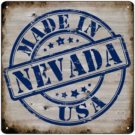 Nevada Stamp On Wood Novelty Metal Square Sign 12" (SQ)