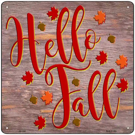 Hello Fall Purple Novelty Metal Square Sign 12" (SQ)