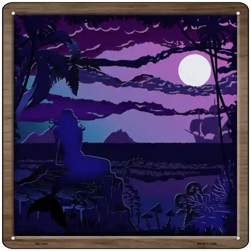 Mermaid on Rock Shadow Box Novelty Metal Square Sign 12" (SQ)