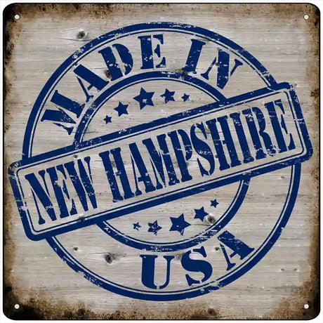 New Hampshire Stamp On Wood Novelty Metal Square Sign 12" (SQ)