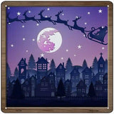 Santa Over Town Shadow Box Novelty Metal Square Sign 12" (SQ)