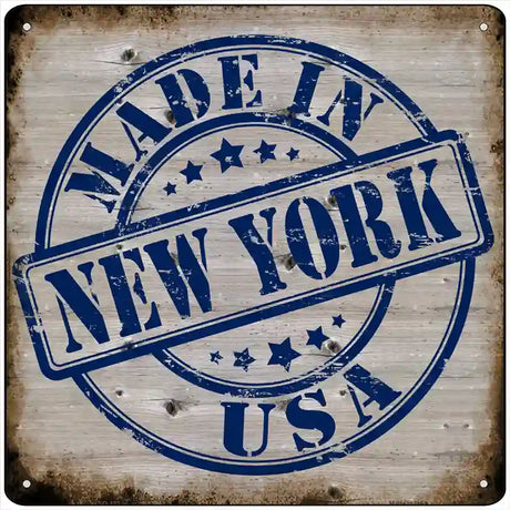 New York Stamp On Wood Novelty Metal Square Sign 12" (SQ)