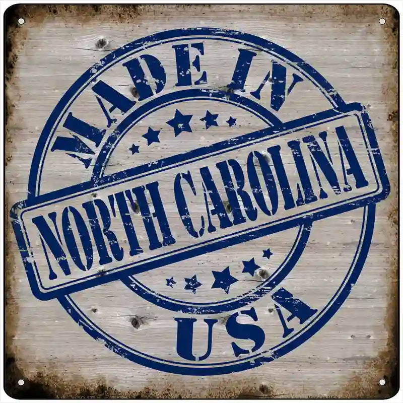 North Carolina Stamp On Wood Novelty Metal Square Sign 12" (SQ)