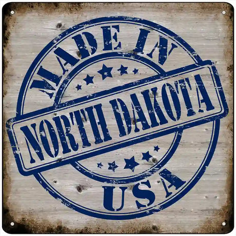 North Dakota Stamp On Wood Novelty Metal Square Sign 12" (SQ)