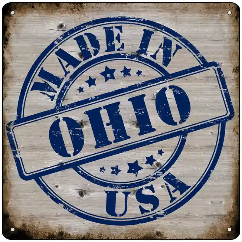 Ohio Stamp On Wood Novelty Metal Square Sign 12" (SQ)