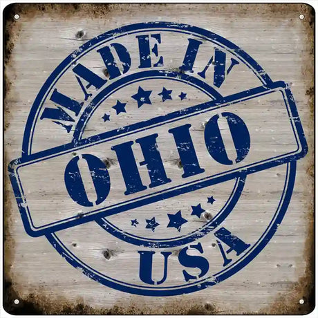 Ohio Stamp On Wood Novelty Metal Square Sign 12" (SQ)