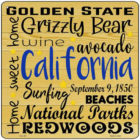 California Motto Novelty Metal Square Sign 12" (SQ)