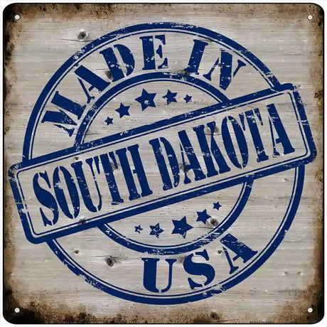 South Dakota Stamp On Wood Novelty Metal Square Sign 12" (SQ)