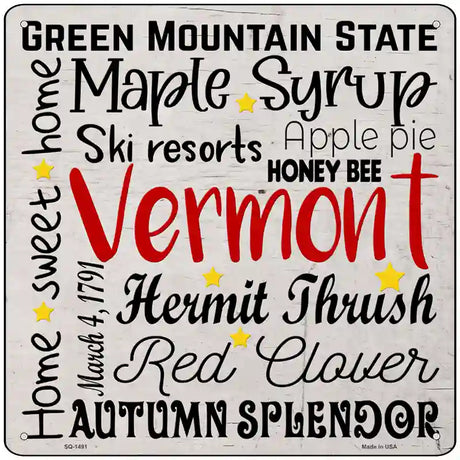 Vermont Motto Novelty Metal Square Sign 12" (SQ)