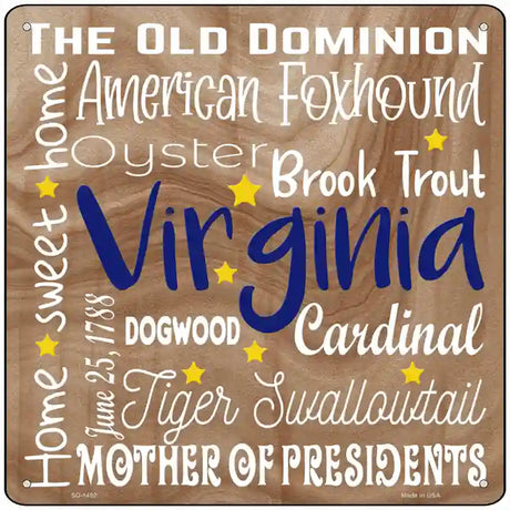 Virginia Motto Novelty Metal Square Sign 12" (SQ)