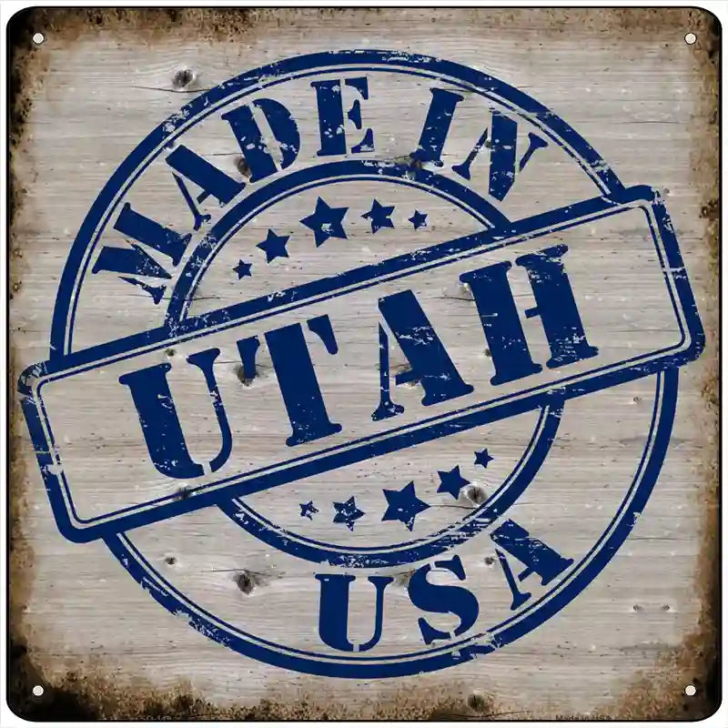 Utah Stamp On Wood Novelty Metal Square Sign 12" (SQ)