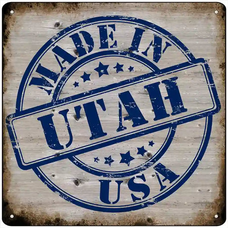 Utah Stamp On Wood Novelty Metal Square Sign 12" (SQ)