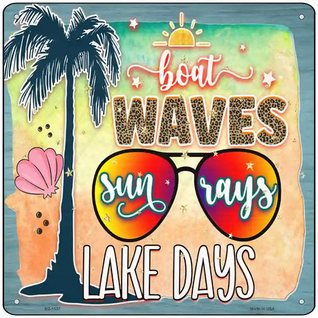 Boat Waves Sun Rays Novelty Metal Square Sign 12" (SQ)