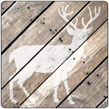 Deer Silhouette Wood Plank Novelty Metal Square Sign 12" (SQ)