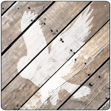 Owl Silhouette Wood Plank Novelty Metal Square Sign 12" (SQ)