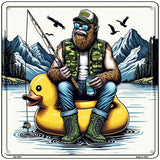 Bigfoot Fishing on Inflatable Duck Novelty Metal Square Sign SQ-1653