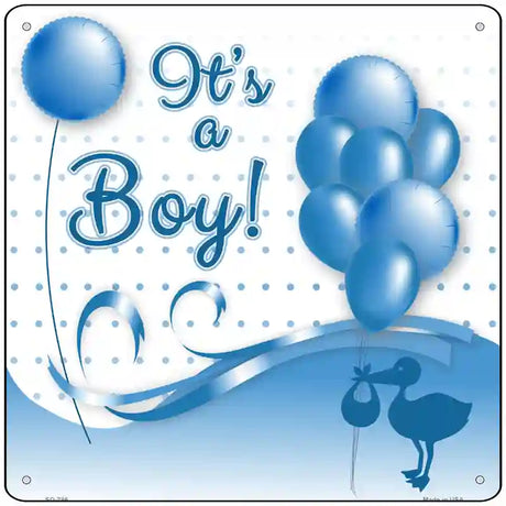 Its A Boy With Balloons Novelty Metal Square Sign 12" (SQ)