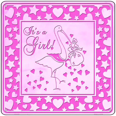 Its A Girl With Stork Novelty Metal Square Sign 12" (SQ)