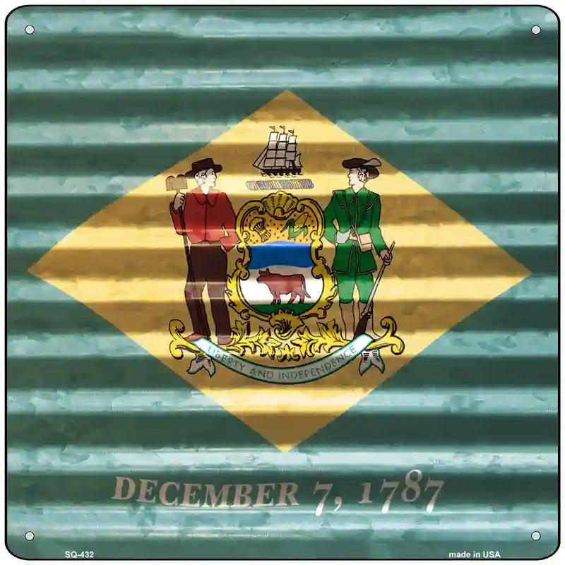 Delaware Flag Corrugated Effect Novelty Square Sign 12" (SQ)