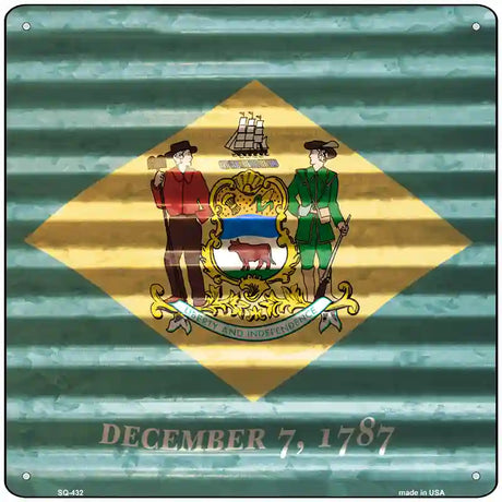 Delaware Flag Corrugated Effect Novelty Square Sign 12" (SQ)