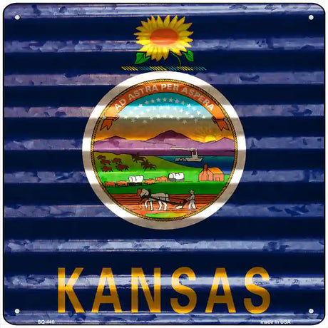 Kansas Flag Corrugated Effect Novelty Square Sign 12" (SQ)