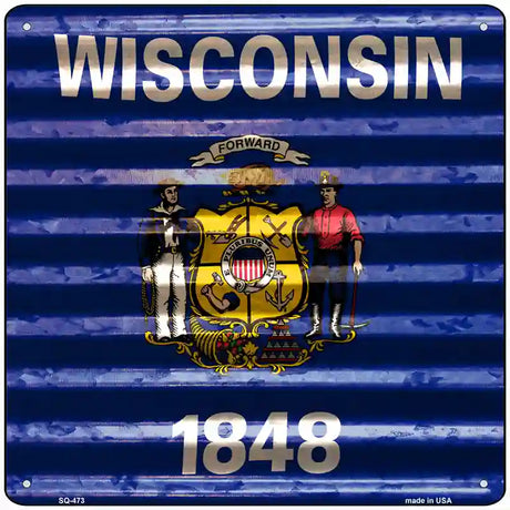 Wisconsin Flag Corrugated Effect Novelty Square Sign 12" (SQ)