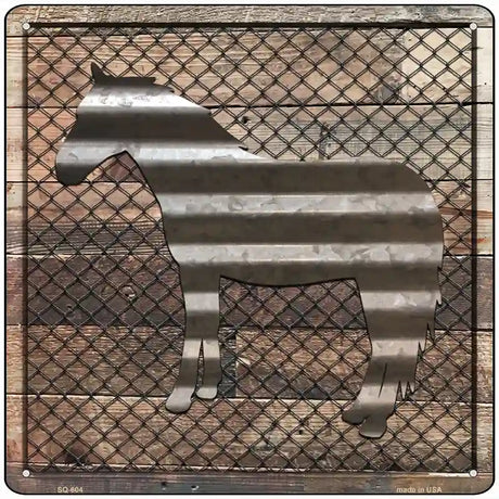 Corrugated Horse on Wood Novelty Metal Square Sign 12" (SQ)