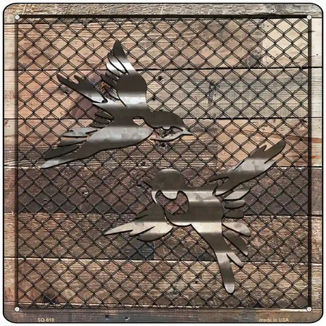 Corrugated Little Birds on Wood Novelty Metal Square Sign 12" (SQ)