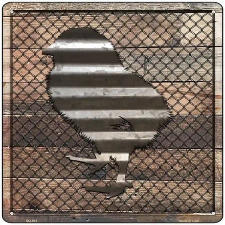 Corrugated Chick on Wood Novelty Metal Square Sign 12" (SQ)