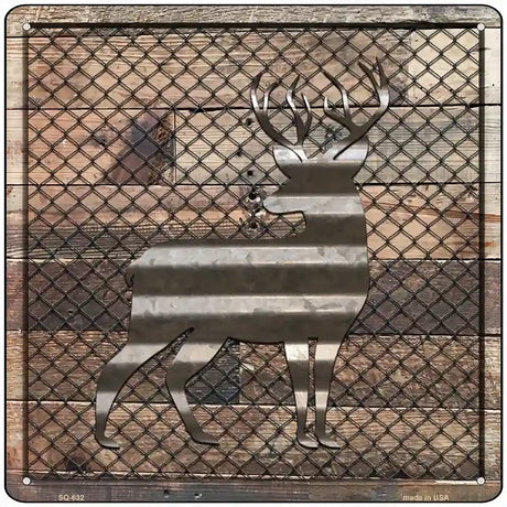 Corrugated Deer on Wood Novelty Metal Square Sign 12" (SQ)